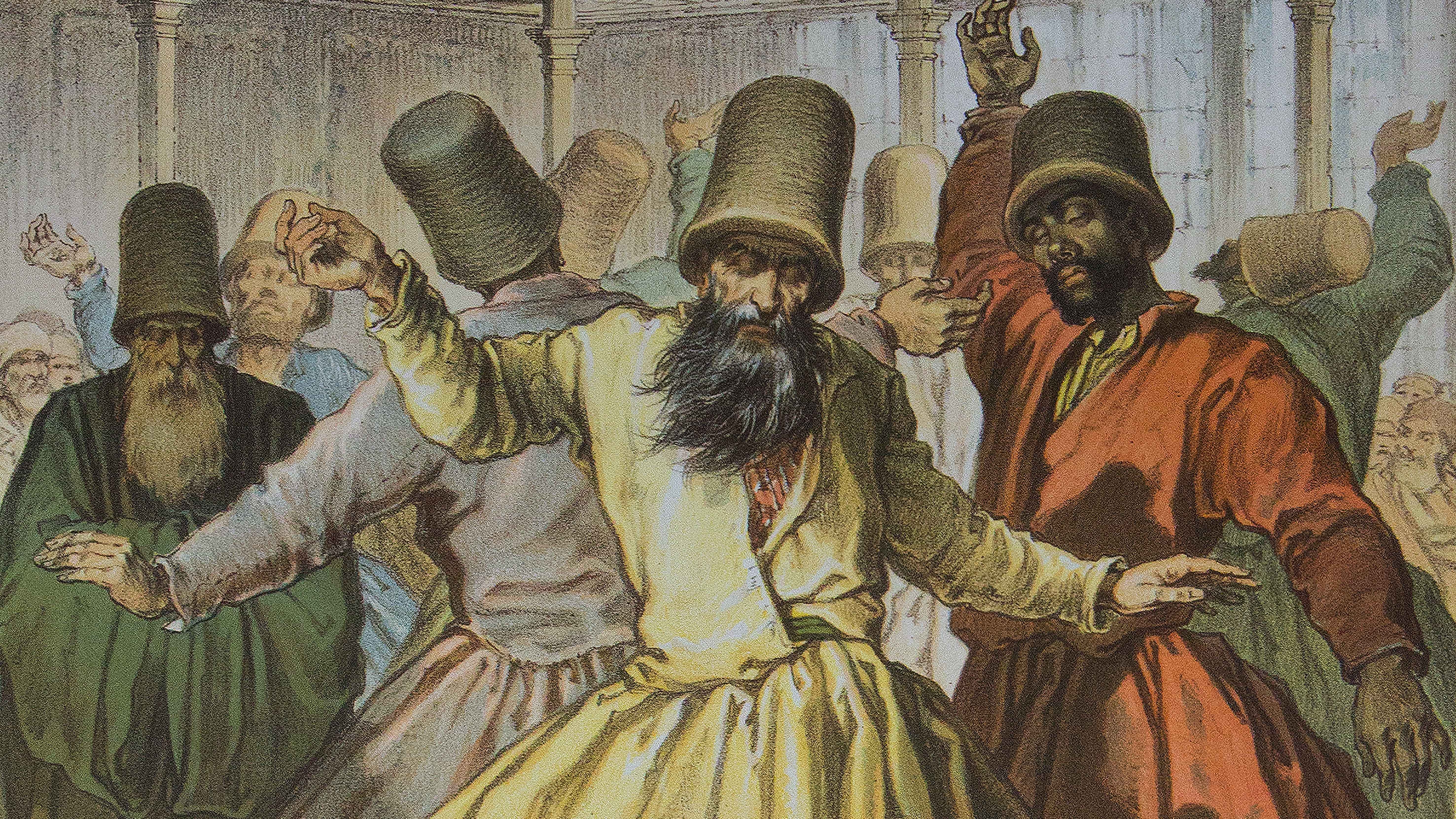 Amadeo Preziosi, Derviches tourneurs — whirling dervishes ceremony, chromolithograph, 1858
